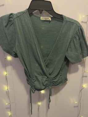 Ruched Sage Green Wrap Crop Top by Splendid